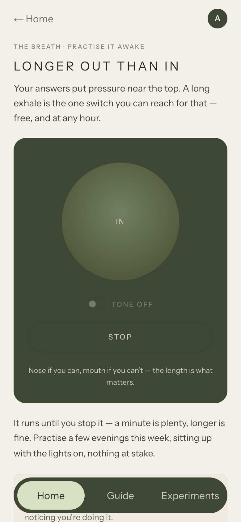 The breath: a circle that expands as you breathe in and contracts as you breathe out